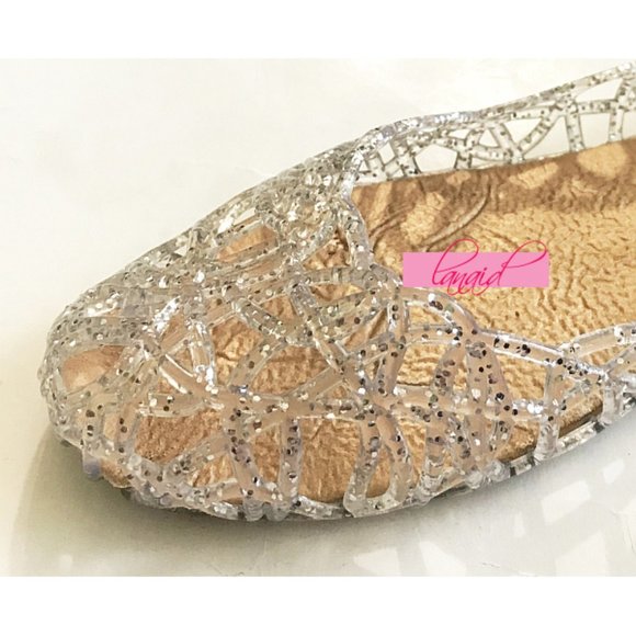 Clear Sparkly Glitter Shimmer Cut-Outs Jelly Flats - Picture 5 of 10